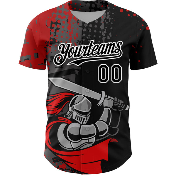 Custom Black Red-White 3D Pattern Design Knight Hero Art Authentic Baseball Jersey alternate