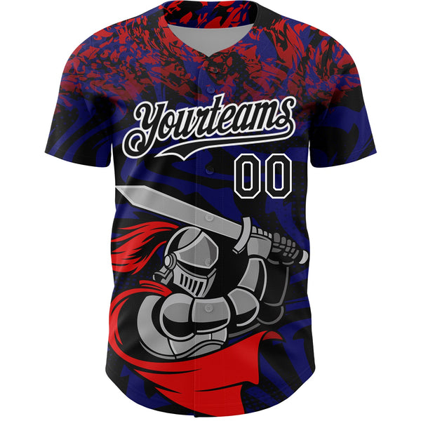 Custom Red Black-Thunder Blue 3D Pattern Design Knight Hero Art Authentic Baseball Jersey alternate