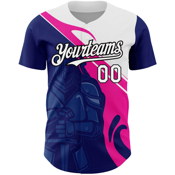 Custom Royal Pink-Black 3D Pattern Design Knight Hero Art Authentic Baseball Jersey alternate