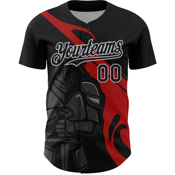 Custom Black Red-Gray 3D Pattern Design Knight Hero Art Authentic Baseball Jersey alternate