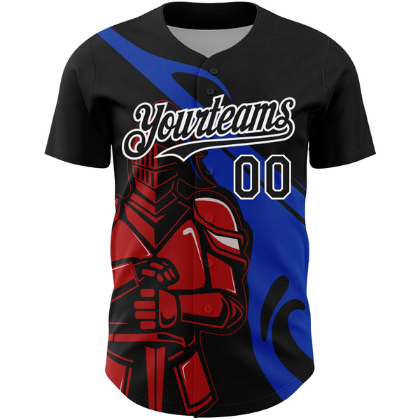 Custom Black Thunder Blue-Red 3D Pattern Design Knight Hero Art Authentic Baseball Jersey alternate