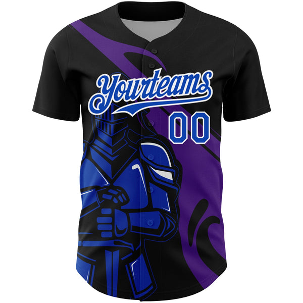Custom Black Thunder Blue-Purple 3D Pattern Design Knight Hero Art Authentic Baseball Jersey alternate