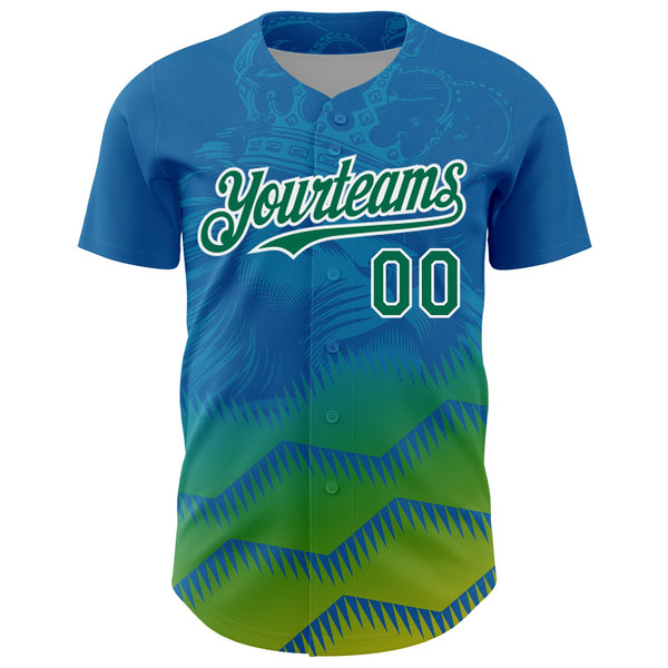 Custom Panther Blue Kelly Green-White 3D Pattern Design Animal Lion Authentic Baseball Jersey alternate