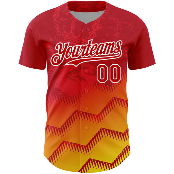 Custom Red Yellow-White 3D Pattern Design Animal Lion Authentic Baseball Jersey alternate