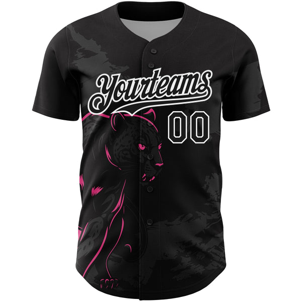 Custom Black Pink-White 3D Pattern Design Animal Panther Authentic Baseball Jersey alternate