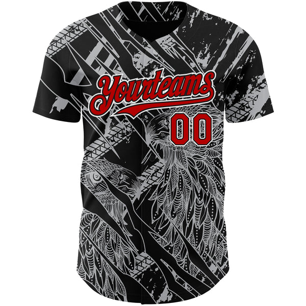 Custom Black Red-White 3D Pattern Design Animal Eagle Authentic Baseball Jersey alternate