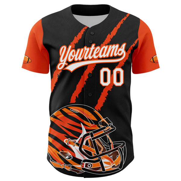 Custom Black White-Orange 3D Pattern Design Football Helmet And Animal Claw Authentic Baseball Jersey alternate