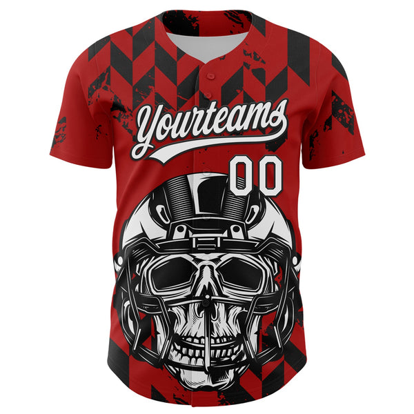Custom Red White-Black 3D Pattern Design Football Skull Helmet Authentic Baseball Jersey alternate