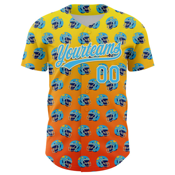 Custom Light Yellow Sky Blue Orange-Cream 3D Pattern Design Football Helmet Authentic Baseball Jersey alternate