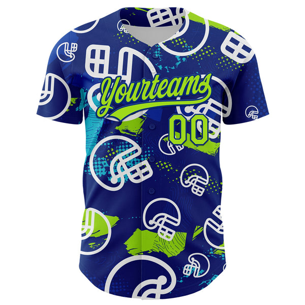 Custom Royal Neon Green-White 3D Pattern Design Football Helmet Authentic Baseball Jersey alternate