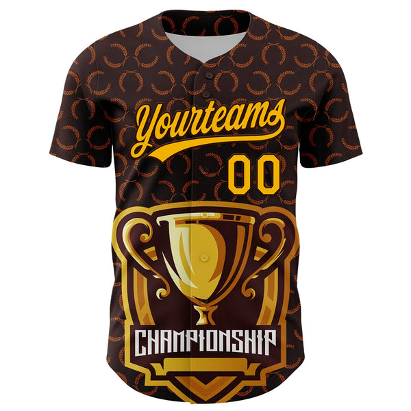 Custom Brown Gold 3D Pattern Design Champion Trophy Authentic Baseball Jersey alternate