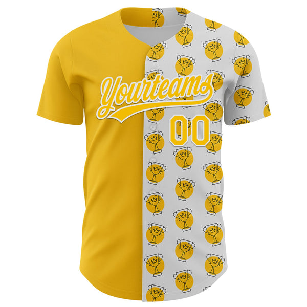 Custom White Yellow 3D Pattern Design Champion Trophy Authentic Baseball Jersey alternate