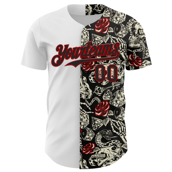 Custom White Black-Red 3D Pattern Design Vintage Tattoos Authentic Baseball Jersey alternate