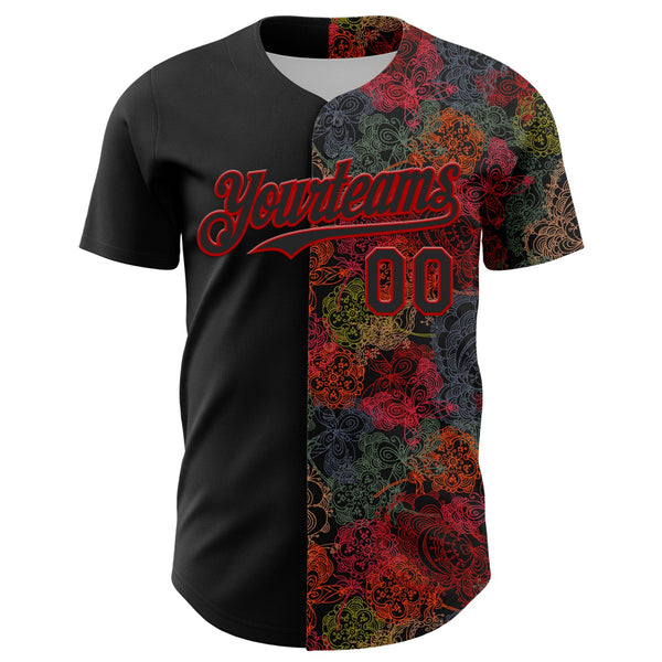 Custom Black Red 3D Pattern Design Vintage Tattoos Authentic Baseball Jersey alternate