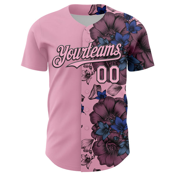Custom Light Pink Black 3D Pattern Design Vintage Tattoos Authentic Baseball Jersey alternate