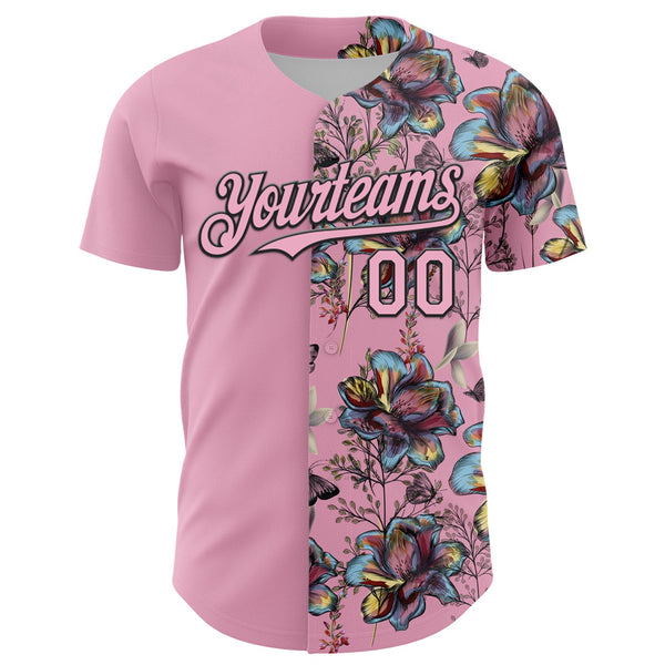 Custom Light Pink Black 3D Pattern Design Vintage Tattoos Authentic Baseball Jersey alternate