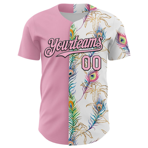 Custom White Light Pink-Black 3D Pattern Design Vintage Tattoos Authentic Baseball Jersey alternate