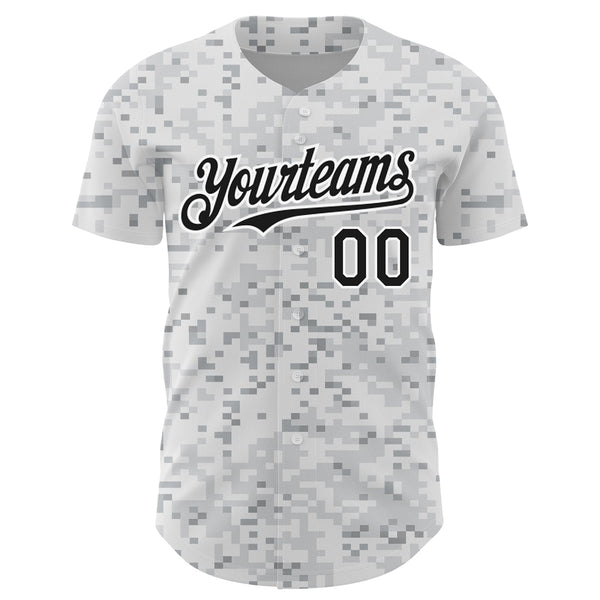 Custom Camo Black-White 3D Arctic Camouflage Authentic Baseball Jersey alternate
