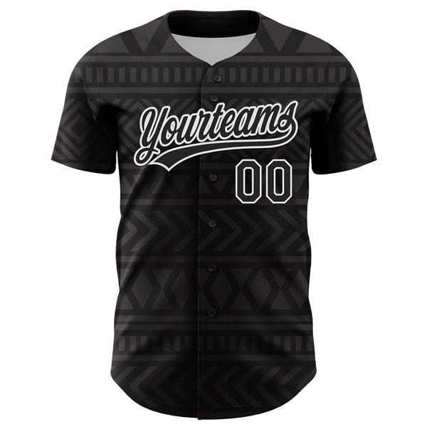 Custom Black White 3D Pattern Design Black History Month Authentic Baseball Jersey alternate