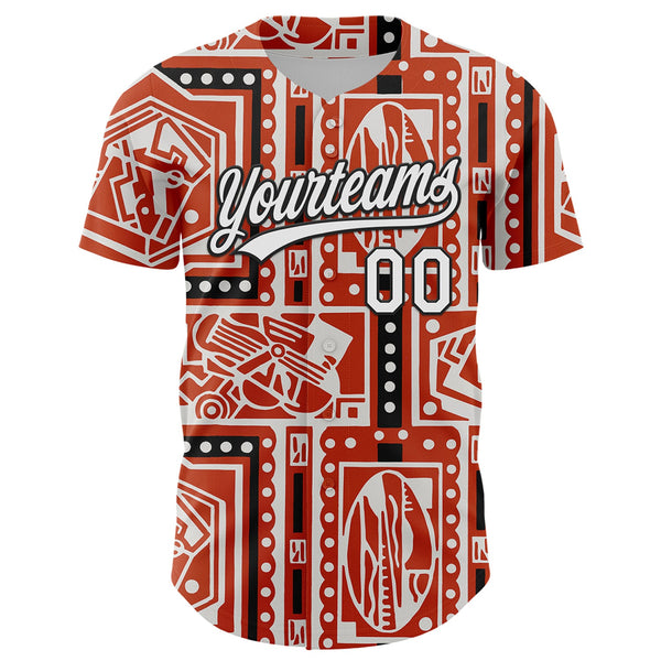 Custom Orange White-Black 3D Pattern Design Black History Month Authentic Baseball Jersey alternate