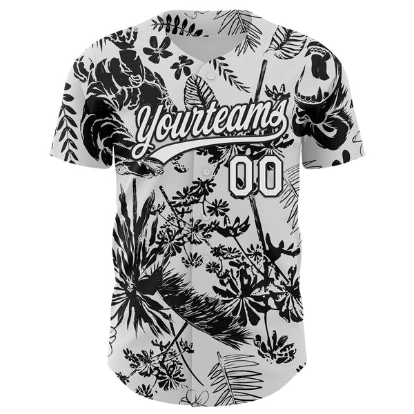 Custom White Black 3D Tropical Hawaii Jungle Plant Authentic Baseball Jersey alternate