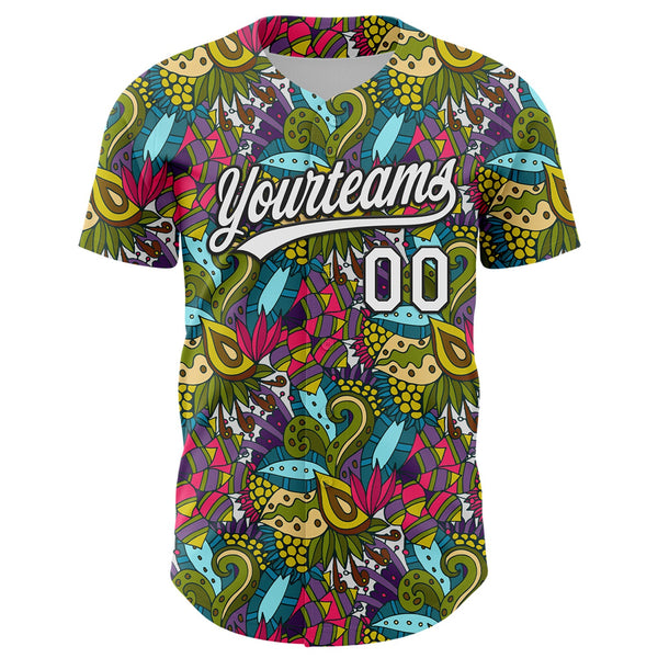 Custom White Black 3D Tropical Hawaii Jungle Plant Authentic Baseball Jersey alternate