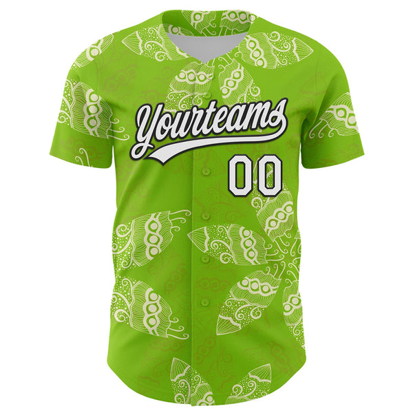 Custom Neon Green White-Black 3D Tropical Hawaii Jungle Plant Authentic Baseball Jersey alternate