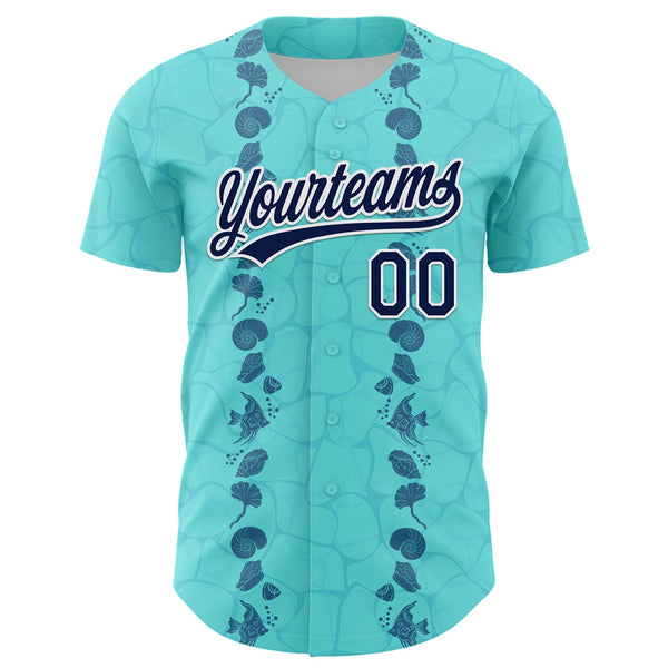 Custom Ice Blue Navy-White 3D Tropical Hawaii Style Authentic Baseball Jersey alternate