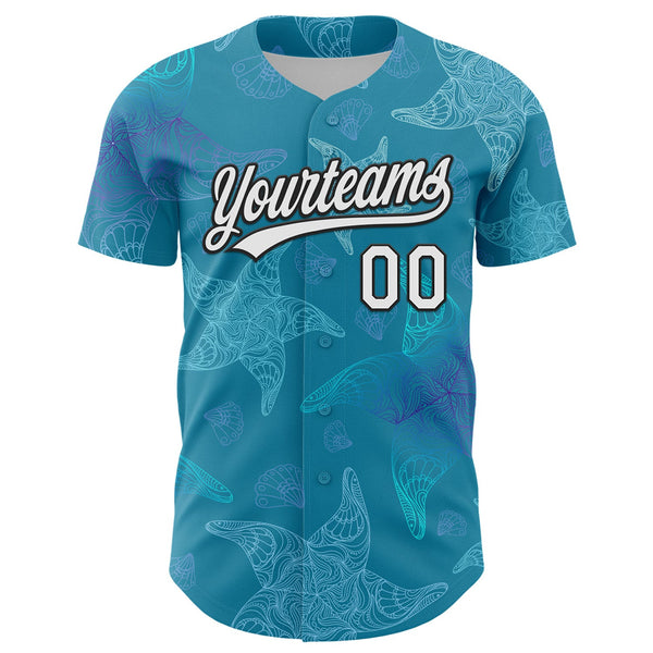 Custom Panther Blue White-Black 3D Tropical Hawaii Jungle Leaves Authentic Baseball Jersey alternate