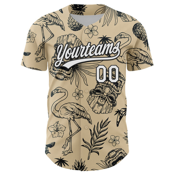 Custom City Cream White-Black 3D Tropical Hawaii Plant And Flamingo Authentic Baseball Jersey alternate
