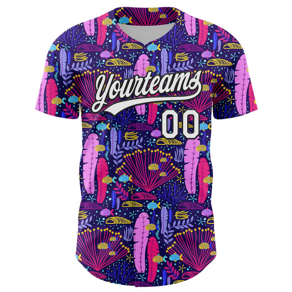 Custom Purple White-Black 3D Tropical Hawaii Plant Authentic Baseball Jersey alternate