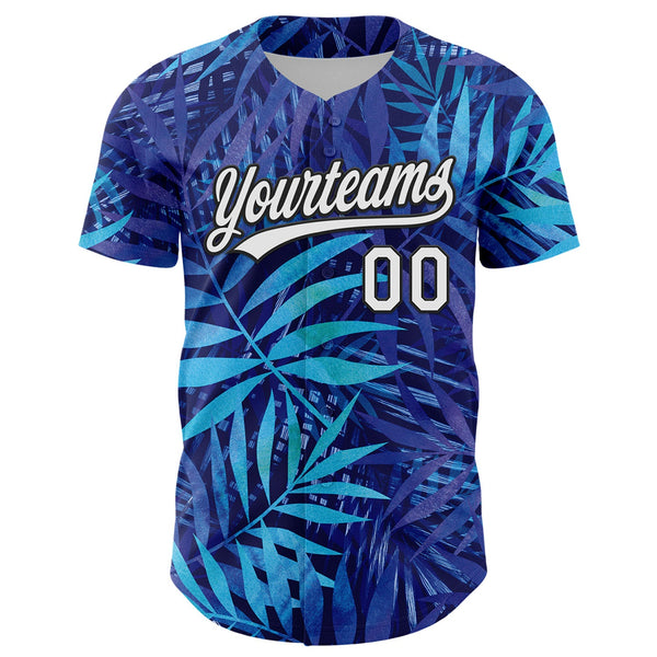 Custom Purple White-Black 3D Tropical Hawaii Leaves Authentic Baseball Jersey alternate