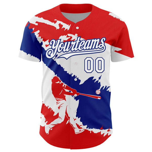 Custom Fire Red White-Royal 3D Chile Chilean Flag Authentic Baseball Jersey alternate
