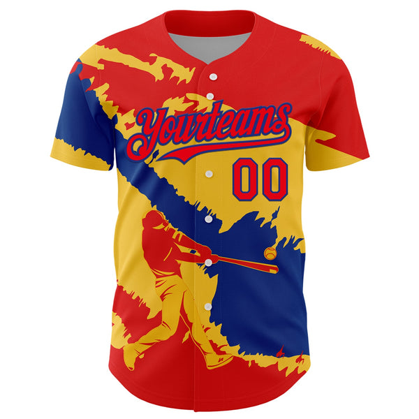 Custom Fire Red Royal-Yellow 3D Colombia Colombian Flag Authentic Baseball Jersey alternate