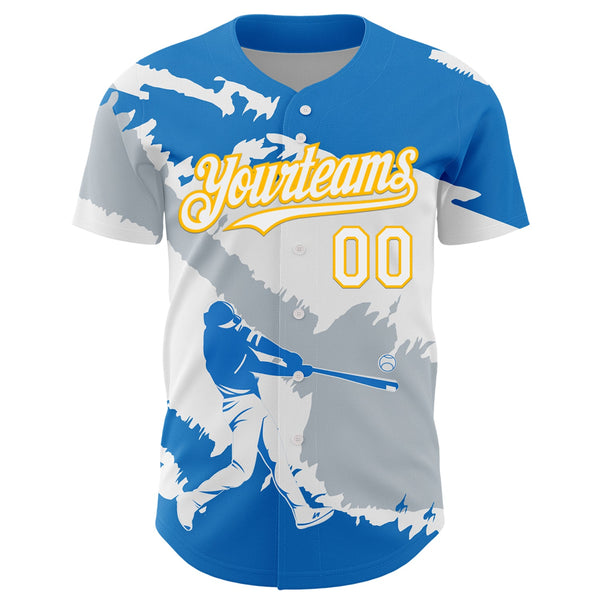 Custom Electric Blue Gold-Silver 3D Nicaragua Nicaraguan Flag Authentic Baseball Jersey alternate