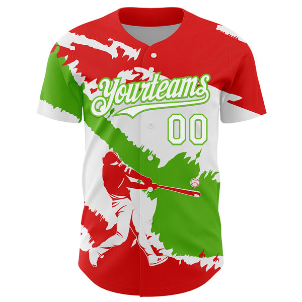 Custom Fire Red White-Aurora Green 3D Peru Peruvian Flag Authentic Baseball Jersey alternate