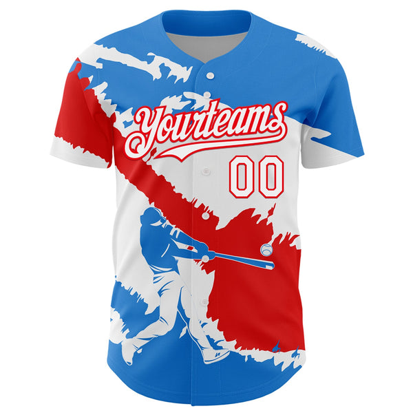 Custom Electric Blue White-Fire Red 3D Puerto Rico Puerto Rican Flag Authentic Baseball Jersey alternate