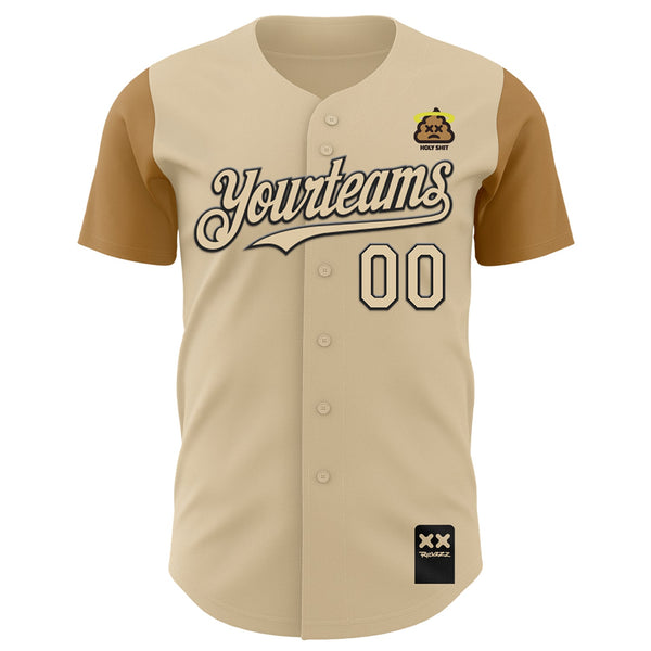 Custom City Cream Old Gold-Black 3D Revzzz Holyshit Authentic Baseball Jersey alternate