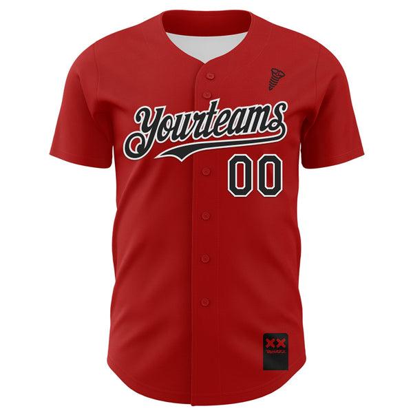 Custom Red Black-White 3D Revzzz Screw-U Authentic Baseball Jersey alternate