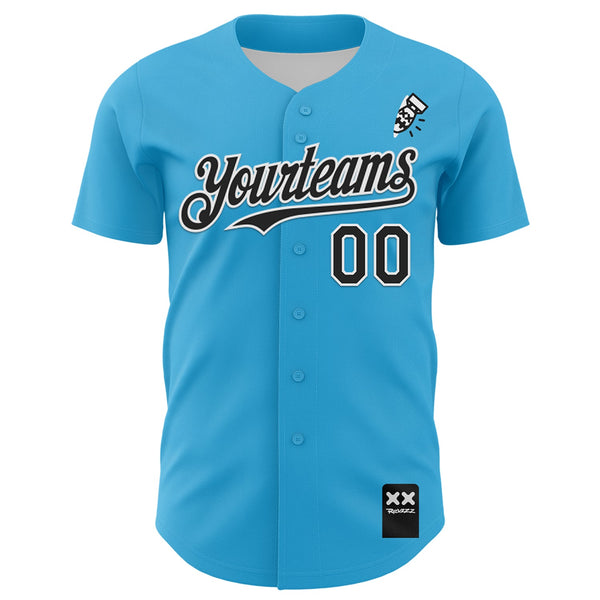 Custom Sky Blue Black-White 3D Revzzz Fat Boy Authentic Baseball Jersey alternate