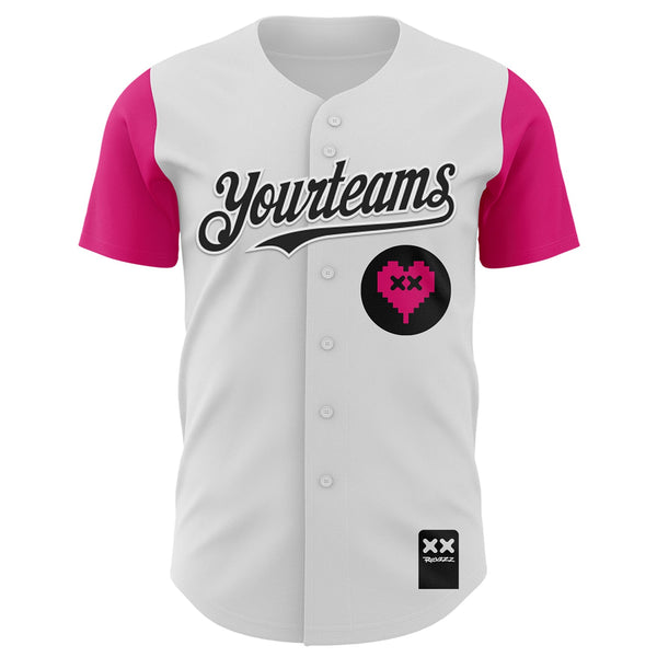 Custom White Black-Hot Pink 3D Revzzz Pixelated Love Authentic Baseball Jersey alternate