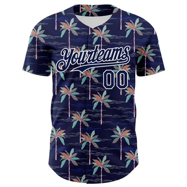 Custom Navy White 3D Hawaii Beach Tropical Palm Tree Authentic Baseball Jersey alternate