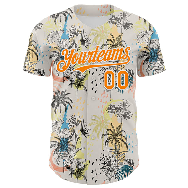Custom Cream Bay Orange-White 3D Hawaii Tropical Palm Tree Authentic Baseball Jersey alternate