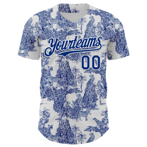 Custom White Royal 3D Hawaii Tropical Jungle Leopard Authentic Baseball Jersey alternate