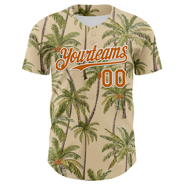 Custom City Cream Texas Orange-White 3D Hawaii Tropical Coconut Tree Authentic Baseball Jersey alternate