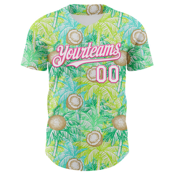 Custom White Pink 3D Hawaii Tropical Coconut Tree Authentic Baseball Jersey alternate