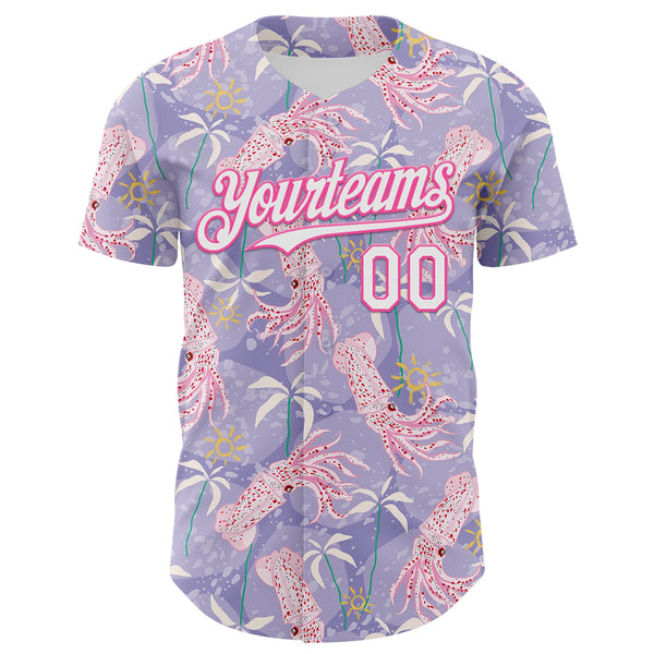 Custom Light Purple White-Pink 3D Hawaii Beach Tropical Octopus Authentic Baseball Jersey alternate