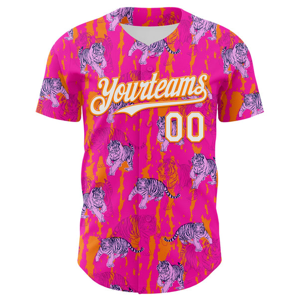 Custom Deep Pink White-Bay Orange 3D Hawaii Tropical Animal Tiger Authentic Baseball Jersey alternate