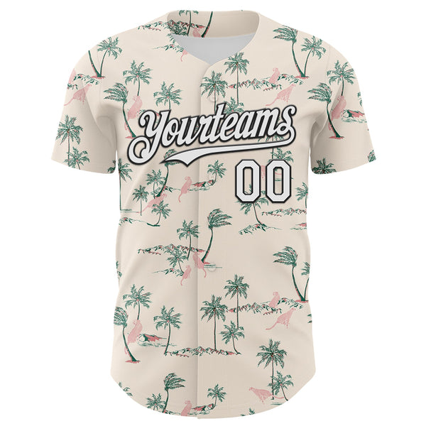 Custom Cream White-Black 3D Hawaii Tropical Palm Tree Leopard Authentic Baseball Jersey alternate