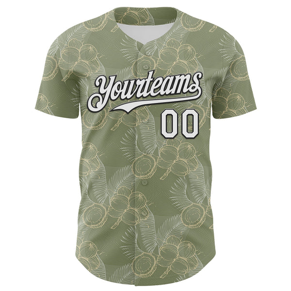 Custom Olive White-Black 3D Hawaii Tropical Coconut Tree Authentic Baseball Jersey alternate